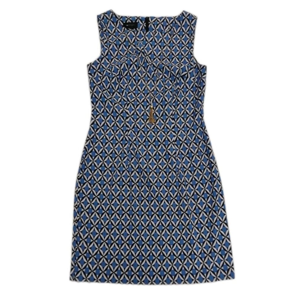 AB Studio Women Dress With Necklace Sleeveless Midi Size 6 Dots Black White Blue - Picture 9 of 12